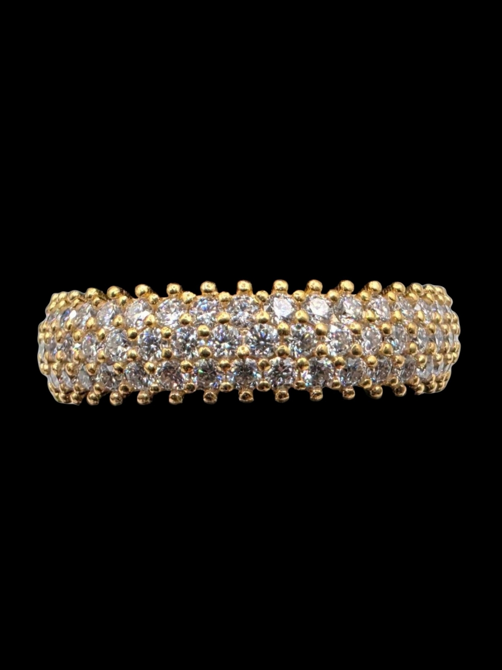 1.8 CT Moissanite Triple Row 14K Gold Over Solid 925 Sterling Silver Band Ring 6